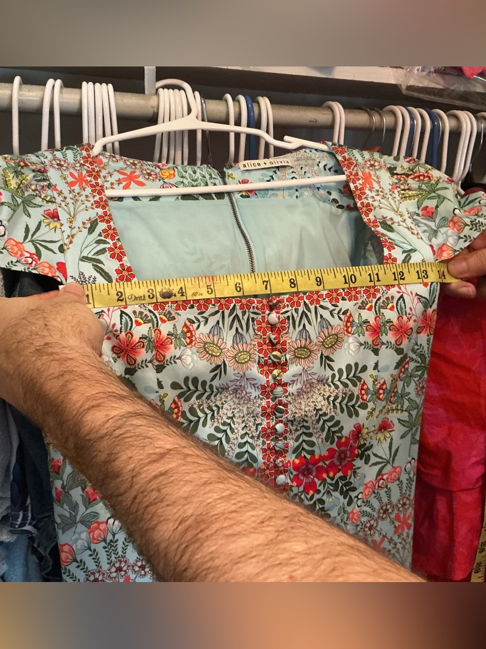 Alice + Olivia Floral Patchwork Midi Dress in Light Blue and Rust - Picture 10 of 10